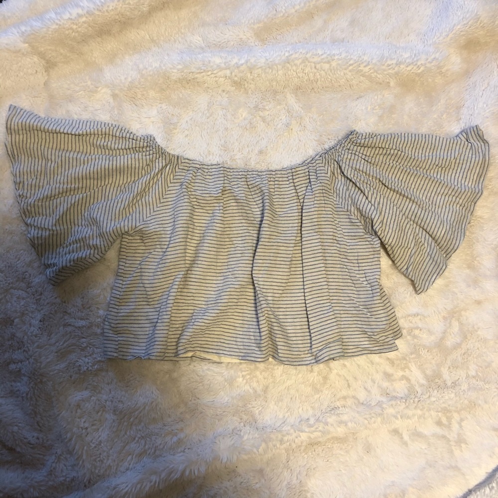 Anthropology off the shoulder crop stripe top